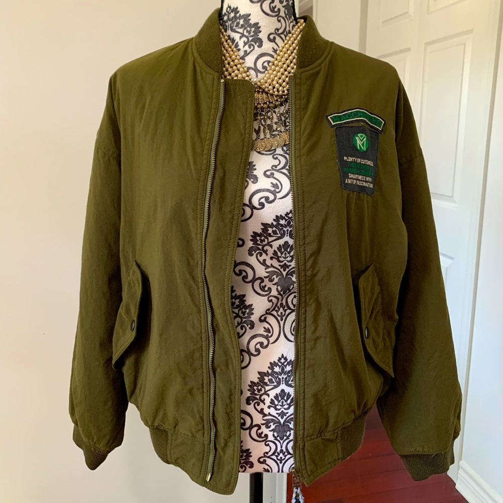 Macchinino Olive Bomber Jacket with Graphic Lining